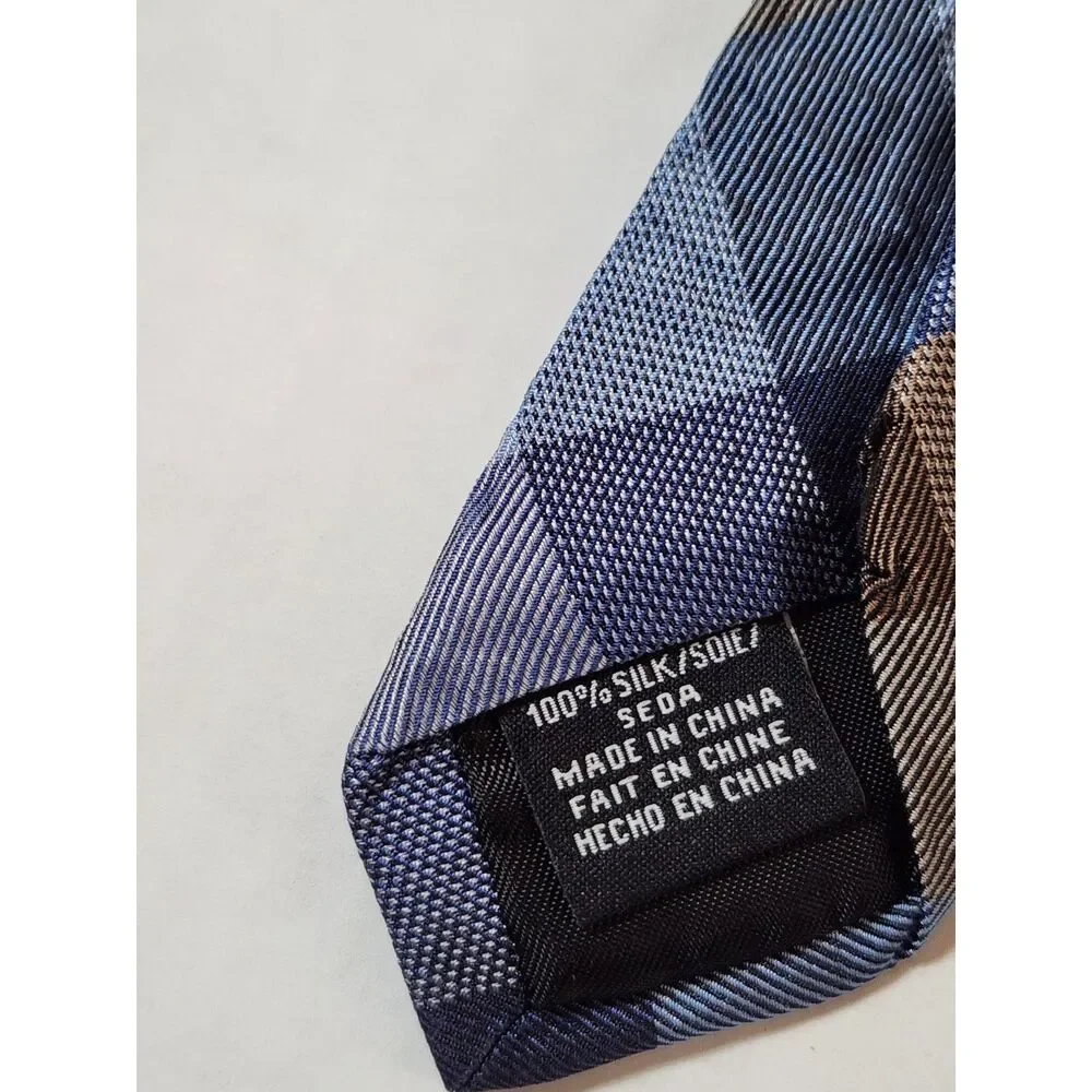 Van Heusen 100% Silk Tie Blue Gray Plaid Classic Necktie Men’s Formal Wear